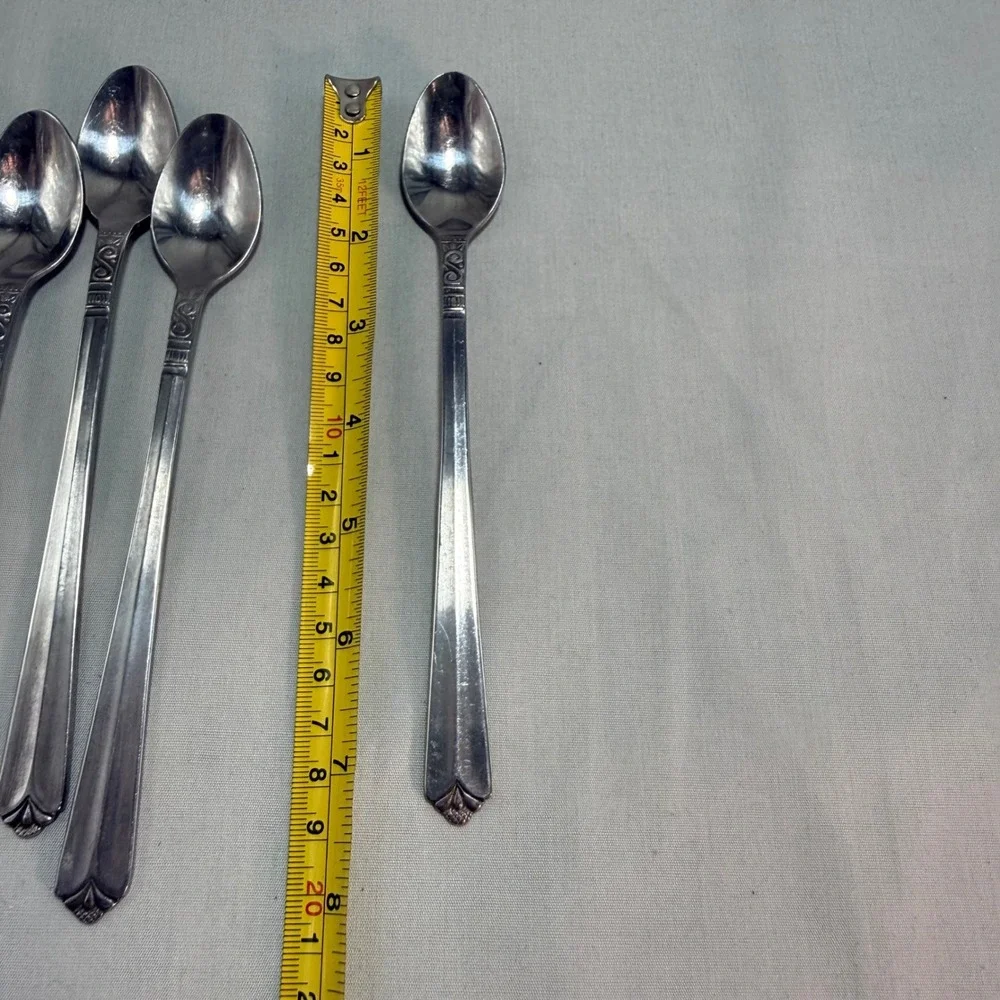 Orleans Silver Iced Tea Spoons ORL31 Stainless Steel Scroll Heel Vintage 7 3/8